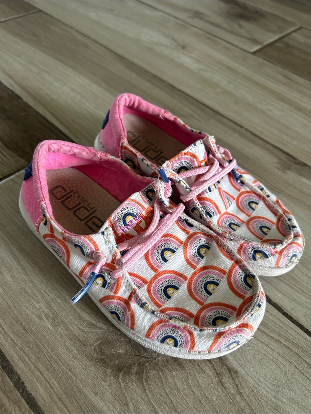 Hey Dude - Pink Rainbow Pattern Kids Canvas Slip-On Shoes